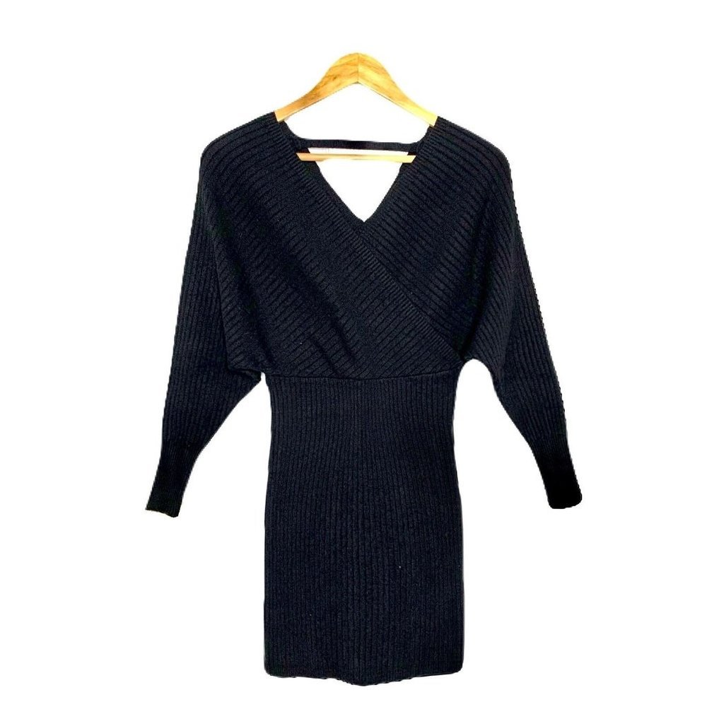 Princess Polly Black Wing Sleeve Cross Neck Knit Dress